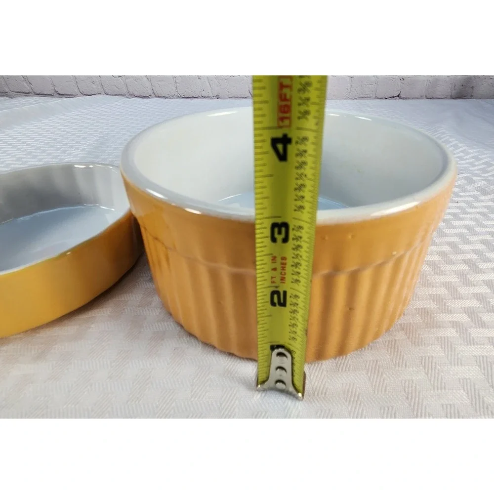 Vintage France Emile Henry Mustard Colored Ribbed Crock Baking Dish &  Ramekin H
